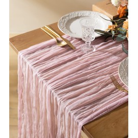 Vitalizart Cheesecloth Table Runner 10ft Gauze Boho Rustic Pink Cheese Cloth Table Runner for Wedding Bridal Shower Fall Thanskgiving Decoration 120 Inches