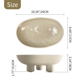seicasaya Three-Legs Ceramic Fruit Bowl, Ceramic Bowl for Kitchen Counter, 10 Inch Large Candy Bowl, Key Bowl for Home Decor Oval Ceramic Bowl Beige