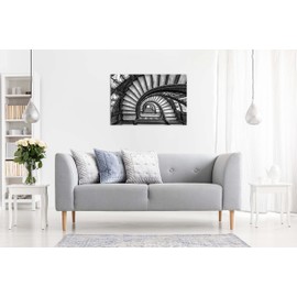 Panther Print Fine Art Prints Black & White Old Architectural Infinite Spiral Stair Case Artistic Framed Canvas Print, Pictures for Home Walls, Bedroom, Living Room & Bathroom Decor 31x20cm (12x8in)