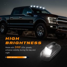 AMEXMART 5Pcs LED Cab Lights, Smoked White Cab Roof Marker Lights Compatible with Ford F250 F350 F450 F550 Pickup Trucks 2017-2024,Replace HC3Z15442E HC3Z-15442-E