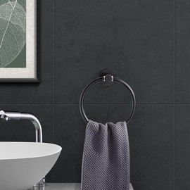 BOPHIS 1 x Black Towel Holder Towel Ring Black Towel Ring Towel Rings for Bathrooms Stick on Towel Rail Bathroom Hand Towel Holder Towel Holder Ring Black Hand Towel Ring Black Bathroom Towel Ring
