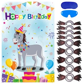 Eaezerav Pin The Tail On The Donkey Birthday Party Game With 50 Pcs Tails Large Donkey Games Poster for Kids Birthday Party Supplies