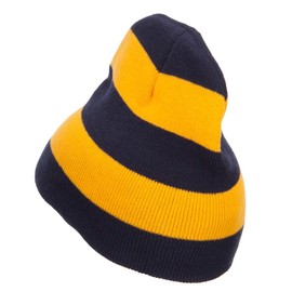 Striped Knit Short Beanie - Navy Gold OSFM