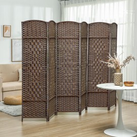 HOMCOM 6 Panel Room Divider, 6' Tall Folding Privacy Screen, Hand-Woven Freestanding Wall Partition for Home Office, Bedroom, Brown