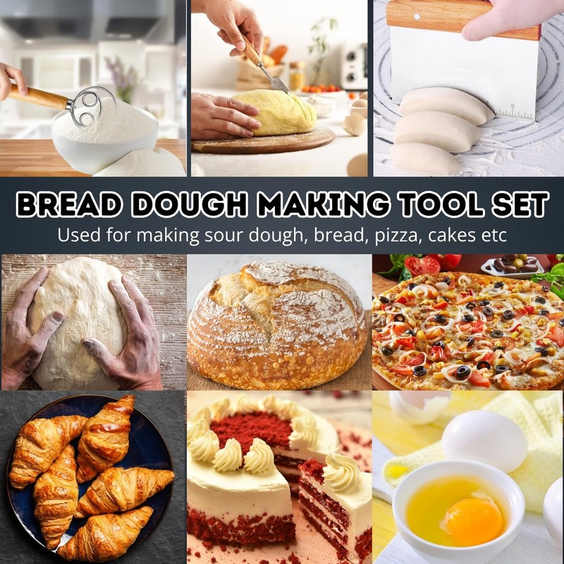 BOORIKA Sourdough Bread Baking Tool Set with Danish Dough Whisk,