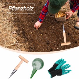Planting Wood, 5-Piece Dibber Set with Dibber Wood, Miniature Gardening Tool Tool with Seeder Planter and Gloves, for Planting and Bulbs
