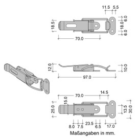Gedotec Box Tension Lock Metal Lever Lock Lockable with Counterpart - Table Catch | Box Lock for Screwing | Chrome-Plated Steel | Pack of 2 - Tension Lock for Tables & Chests