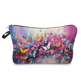 YULUENZE Colorful Crayon Butterfly Cosmetic Bag for Women Cute Small Makeup Organizer Pouch with Zipper Colorful Crayon Butterfly Toiletry Makeup Bag Gifts for Women