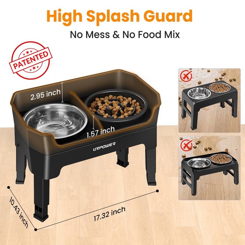 URPOWER Mess Proof Elevated Dog Bowls 4 Height Adjustable Raised