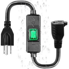 3-Prong Outdoor Waterproof Extension Switch Cord, in-Line On/Off Switch Extension Cord, SJTW 14AWG 3C IP57 Waterproof,Max.20A 125V Heavy Duty Inline Switch L=1.5Feet