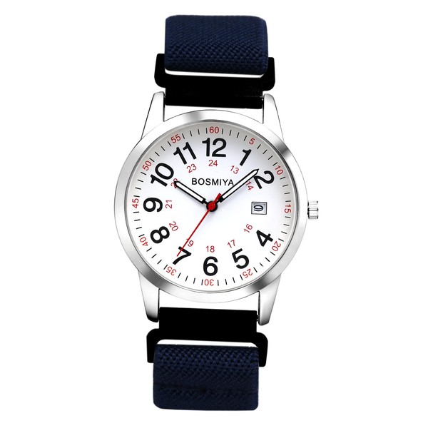 JewelryWe Unisex Braided Elastic Watch: 24-Hour Format Easy-to-Read Calendar Dial