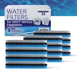 PetStandard Replacement Premium Water Filter for NPET® WF020 Water Fountain. Rectangular-Shaped, Washable Pet Fountain Filters with Triple Filtration System, Pack of 12