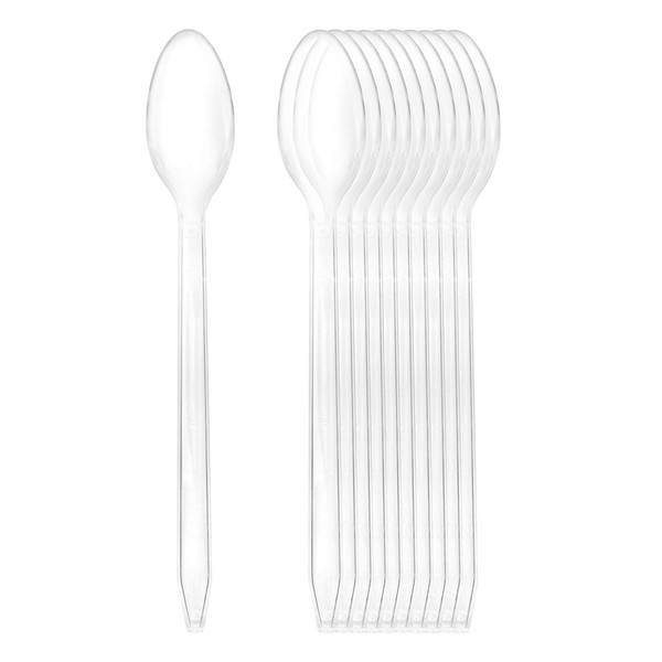 Cornucopia Plastic Ice Cream Spoons Long-Handled (100-Pack); Bulk Clear Disposable Soda and Sundae Spoons with Long Handles