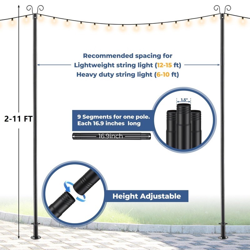 EUIJOIP 10 FT String Light Poles Heavy Duty (1 Pack)