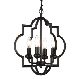 Riomasee Foyer Lantern Chandelier 4-Light Black Chandelier Farmhouse Pendant Light Fixtures for Dining Room,Living Room,Entryway,Hallway,Kitchen Lighting