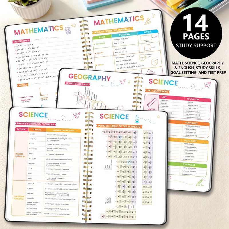 Student Planner 2026-2027, Black Spiral Academic Planner with Colorful Pages,