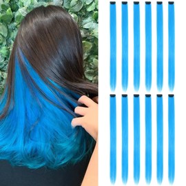 12 Pcs Colored Clip In Hair Extensions Indigo 20 Inches Straight Hair Clip In Synthetic Hair Extensions For Women Girls Kids Gift Synthetic Hairpieces Can Be Hot Water Curl (12pcs,Indigo)