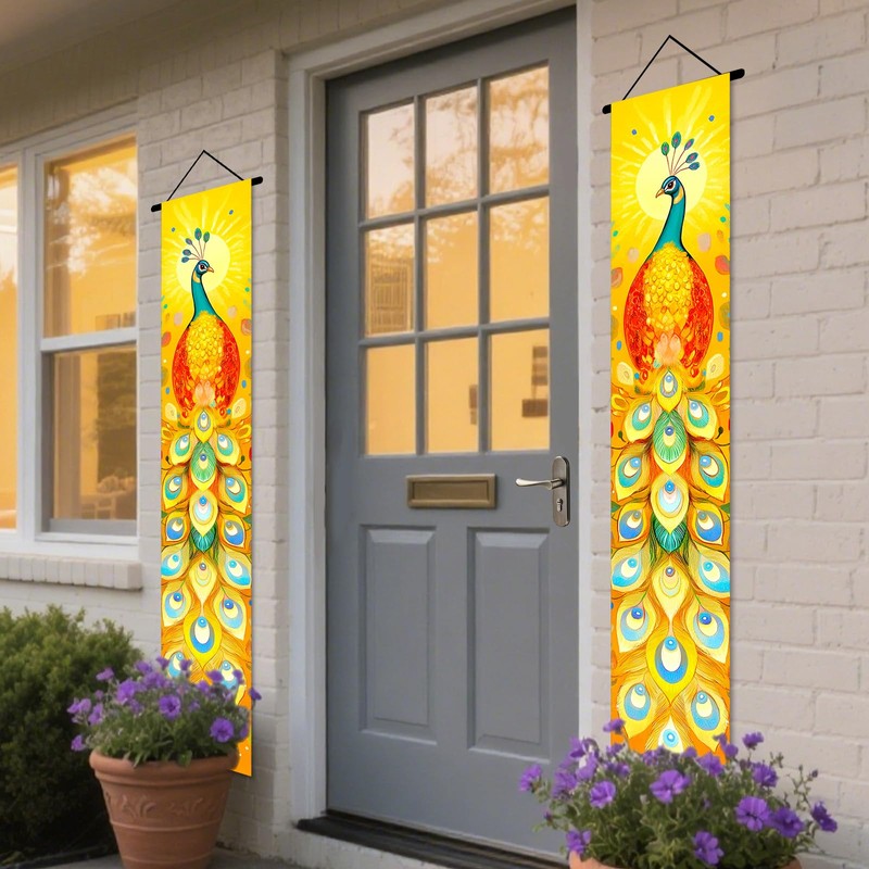 Peacock Outside Front Door Banners 12x71 Inches Polyester