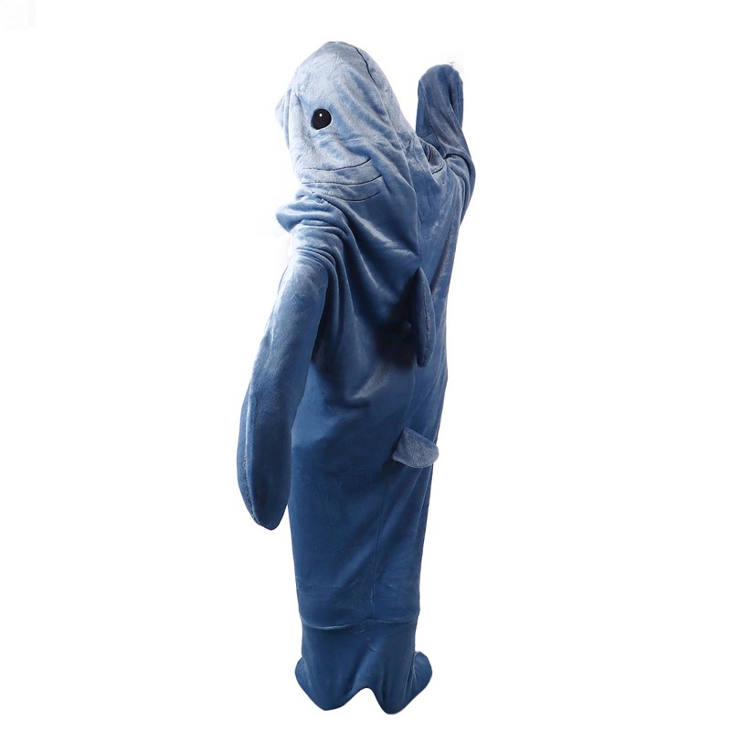 Wearable Shark Sleeping Bag Soft Cozy Flannel Hooded Blanket for