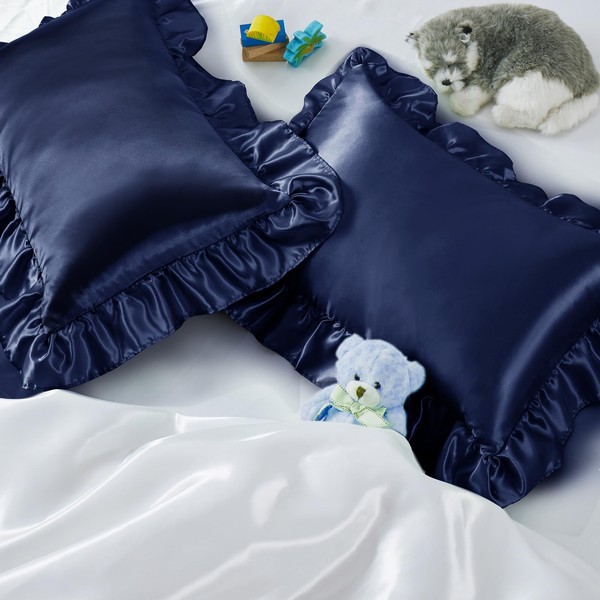 Entisn Ruffle Satin Toddler Pillowcase Set of 2, 13 x