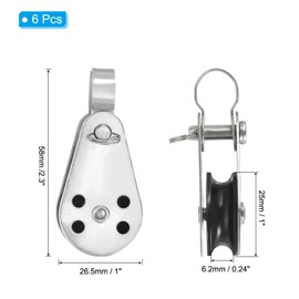 PATIKIL Stainless Steel Nylon Marine Pulley, 6Pcs Pulley Block Rope Single Pulley Bearing Runner Kayak Block Rope for Sailboats Yachts Ship Pulley for 0.24" Ropes, Black