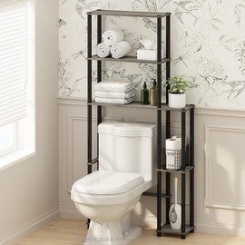 Furinno Turn-N-Tube Freestanding Over-The-Toilet Bathroom Shelves, Storage Rack with 5 Shelves, Grey Oak/Black