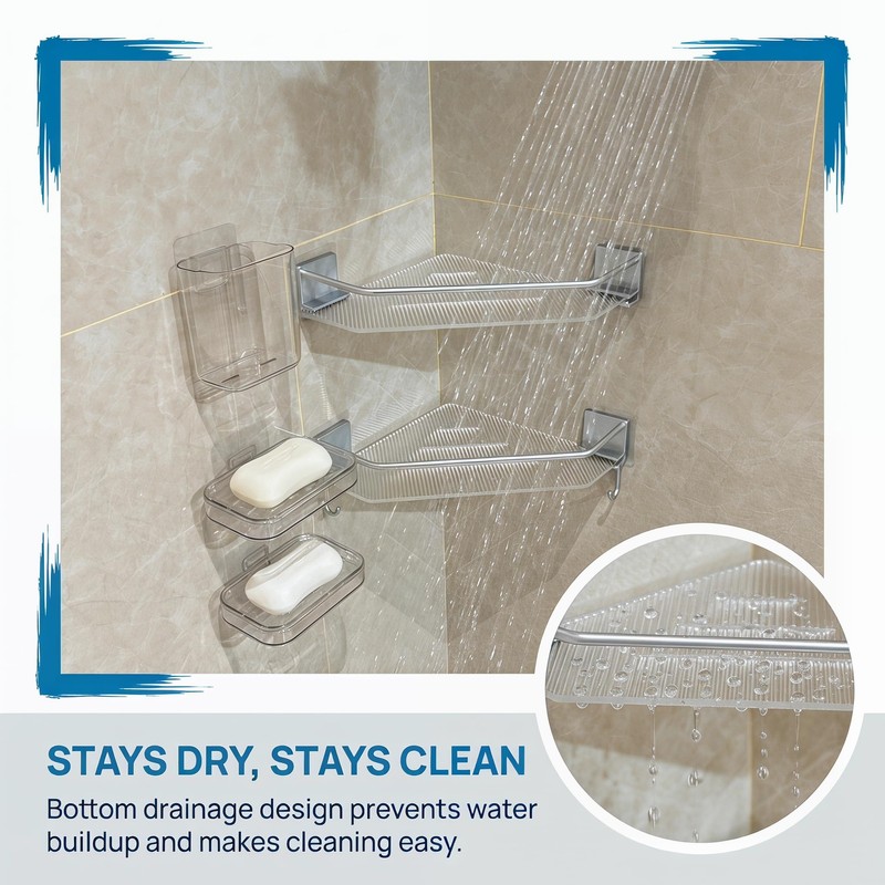 Acrylic Shower Shelves Wall Mount, Shower Corner Shelf, Adhesive