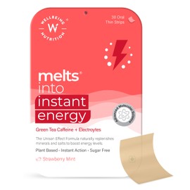 WELLBEING NUTRITION Wellbeing Nutrition Melts Instant Energy, 100% Plant Based Green Tea Caffeine, Essential Electrolytes and Vitamins for Endurance, Sports Hydration, Pre Workout Energy Boost, 30 Oral Strips