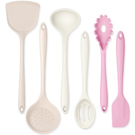 Onader Silicone Cooking Utensils Set 6 Pcs Kitchen Utensils for Cooking Heat Resistant Kitchen Gadgets Tools Set for Nonstick Cookware - 3 Mixed Color (Khaki & Pink & White)