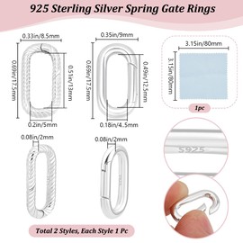 Beebeecraft 2 Styles Oval Spring Clasp 925 Sterling Silver Carabiner Clips O-Shaped Gate Snap Buckles for DIY Necklace Bracelet Jewelry Findings