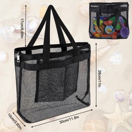 Dncvb Netztasche Sandspielzeug Schwarz Sandspielzeug Tasche TragbareMesh Strandtasche Wiederverwendbare Strandspielzeug Tasche mit Großer Kapazität Geeignet für Pool, Strand, Reisen