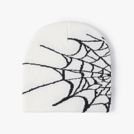 Pooyikoi 8 Tops Y2K Gothic Spider Pattern Wool Acrylic Knitted Hat Women/Men Beanie Winter Warm Beanies White