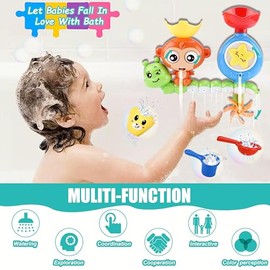 Juguetes de baño para niños pequeños bebés de 2 a 3 años de edad, niños niñas bañera juguete con 2 tazas de juguete fuertes ventosas, ideas caja de color