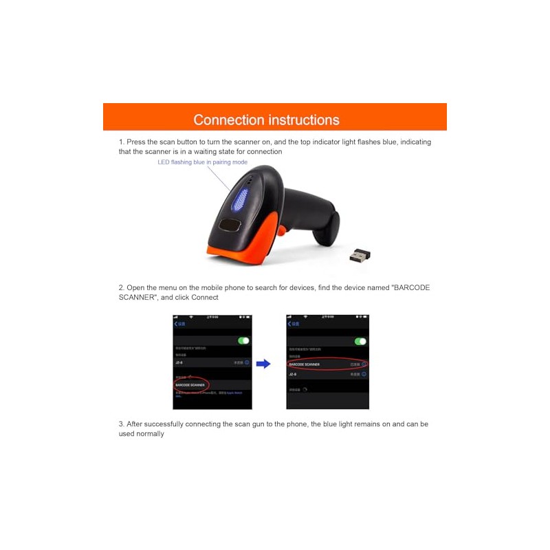 Wireless 1D 2D Barcode Scanner Multifunctional QR Reader for Warehouse