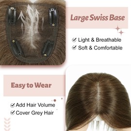 GULALUUK Hair Toppers for Women Real Human HairToppers HairPieces for Women 12 inch RemyHair Thick Hairpieces Adding Extra Hair Volume Clip in Toppers 40g Medium Brown