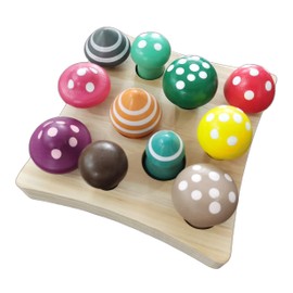 BEACENOV Toddler Montessori Wooden Mushroom Picking Games,Montessori Counting & Shape Sorting Educational Toys for Baby Boys Girls Gifts,Rainbow Wooden Mushroom Puzzle Toys for Toddler 1 2 3 Years Old