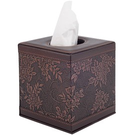 Antique Leather Square Tissue Box Cover/Holder,RHCSZ Table Napkin Case Dispenser,Facial Tissues Organizer with Magnetic Bottom for Home Office,Tissues Cube Box (Retro)