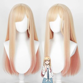 Kitagawa Umu Cosplay Wig, The Dress-Up Doll Is In Love Wig Cosplay Photography Festival Marin Gold Pink Gradient White Merche Wig, For Photography Costume, Kostum Wig Net (Yellow)