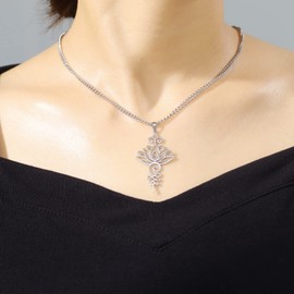 VASSAGO Lotus Flower Pendant Necklace Stainless Steel Unalome Lotus Necklace Choker Chakra Symbol Geometry Hindu Lotus Pendant Spiritual Jewellery Gift for Men Women Stainless Steel, Stainless Steel