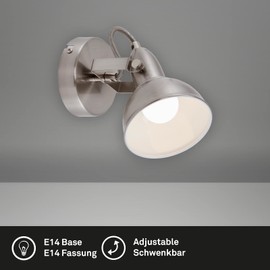 Briloner Leuchten 2049-012 Wall Spotlight with Rotating and Swivelling Spotlight in Retro / Vintage Design 40 W Metal E14