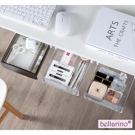 Bellarino Drawer, Under Desk, Retrofit, Drawer Case, Plastic, Storage Box, Under Desk Drawer, Hidden, Storage Case, Space Saving, Double-Sided Tape (9.4 x 7.9 x 2.8 inches (24 x 20 x 7.2 cm) (Clear)