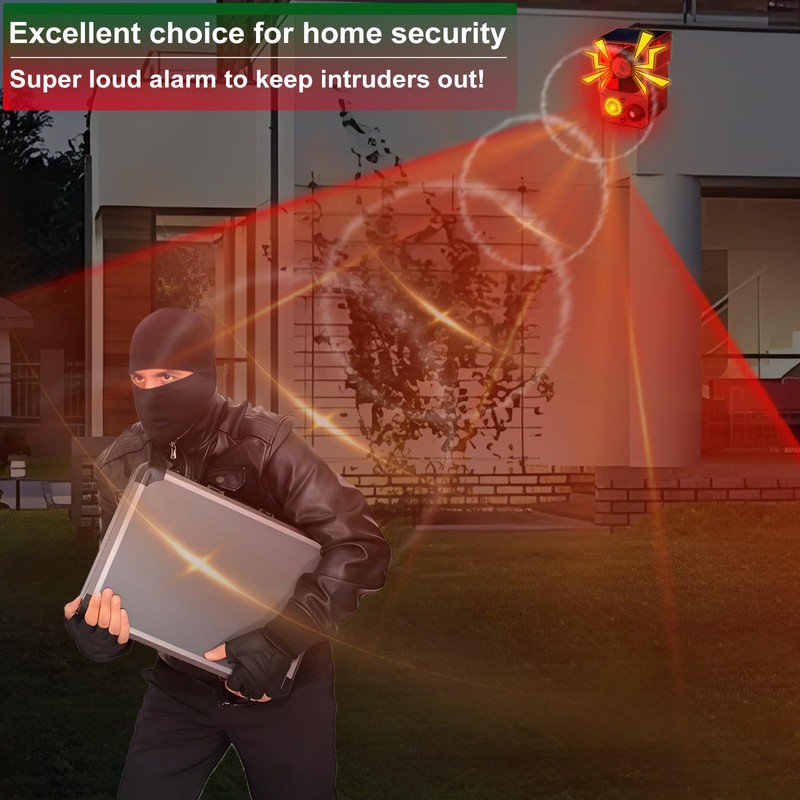 Solar Outdoor Motion Sensor Alarm - Noise maker129dB Alarm, Recording,