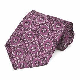 tiemart Multicolor Pattern Design Neckties Standard Width and Length (Deep Magenta Emma Floral)