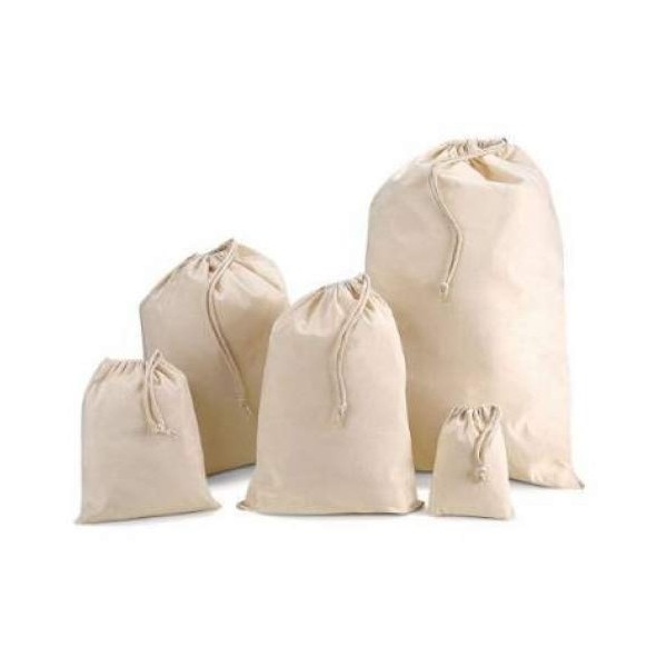 Natural Coloured Cotton Drawstring Bags in a choice of size (XS 14cm x 20cm)***