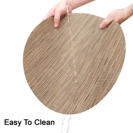 Banchif Round Placemats Set of 6 Heat Resistant Vinyl Placemats 15 inch Washable Non-Slip Table Mats Woven Place Mats for Dining Table (Light Brown, Set of 6)