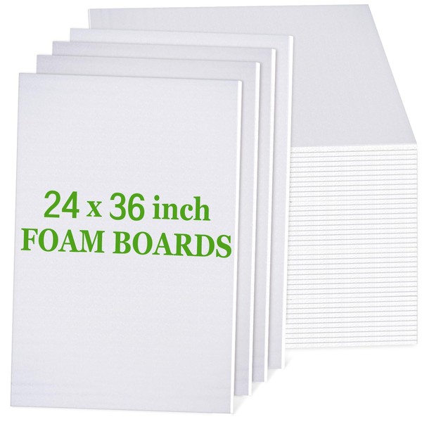 Ctosree 48 Pcs White Foam Board 24 x 36 Inch Foam Core Boards Foam Poster Board Bulk 3/16 Inch Thick Foam Core Baking Board Mat Foam Sheets for Craft Art Projects, Presentations, School and Office