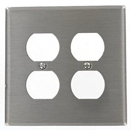 Leviton 2-Gang, 2-Duplex Receptacles Stainless Steel, Midway Size Wallplate, Stainless Steel, SSJ82-40