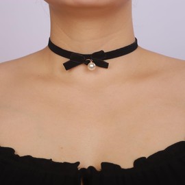Rumtock Black Bow Tie Velvet Pearl Choker Necklace for Women Dainty Daily Jewelry (Black Pearl)