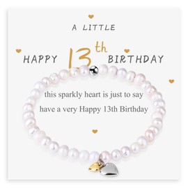 CARITATE 13th Birthday Gifts for Girls - Freshwater Pearl S925 Sterling Silver Heart Bracelet as Gift for 13 Year Old Girl -13th Birthday Gift Ideas for Teen Girls, Friends, Granddaughter