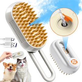 Cat Steam Brush for Shedding Cat Steam Brush Spritz Defur Comb for Cats With Shedding Steamy Pet Hair Brushes Indoor Steamer Dog Steaming Cepillo Para Gatos Con Vapor Misting Pets (White, 2pcs)1